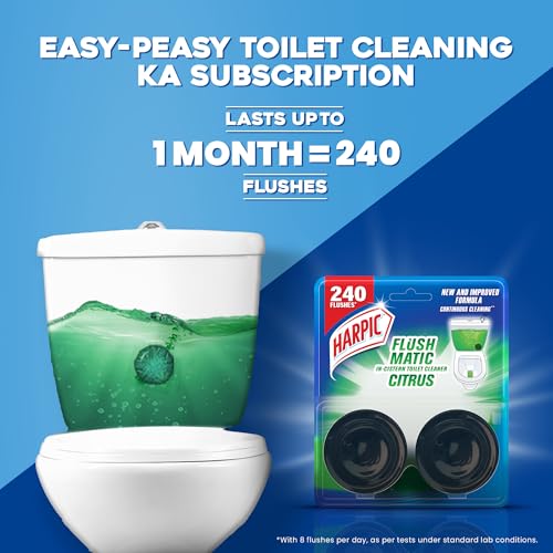 Harpic Flushmatic In-Cistern Toilet Cleaner Blocks, Citrus - 100 g | Lasts Upto 240 Flushes - Image 2