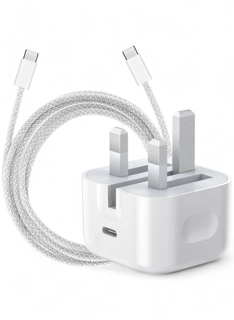 Beauenty Fast Charger 20W iPhone Head - Type C Cable 1 Meter Length, iPhone 16 Pro Max/15 Pro Max/iPad Air 4/5 10th Generation Samsung Galaxy and Android White, USB Type C - Image 1