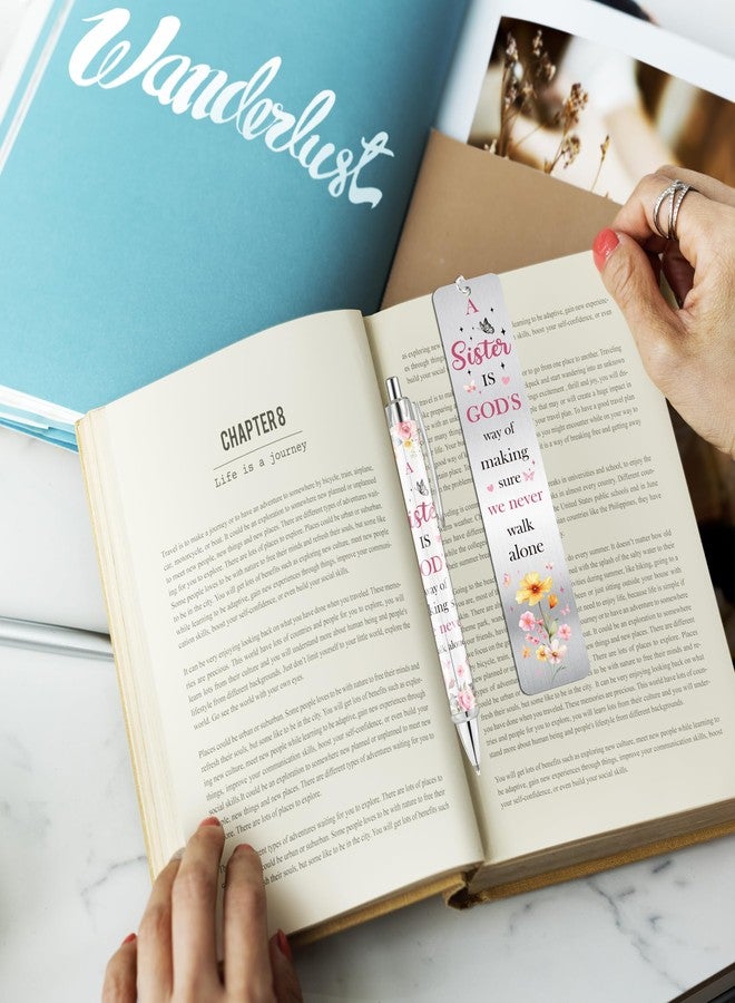 RUBOAOA Sisters Gifts from Sister, Cute Pink Bookmark and Pen Gift Set, Floral Metal Book Mark with Butterfly Charm, Christian Gifts for Women Girls, Birthday Valentine Christmas Stocking Stuffer - Image 5