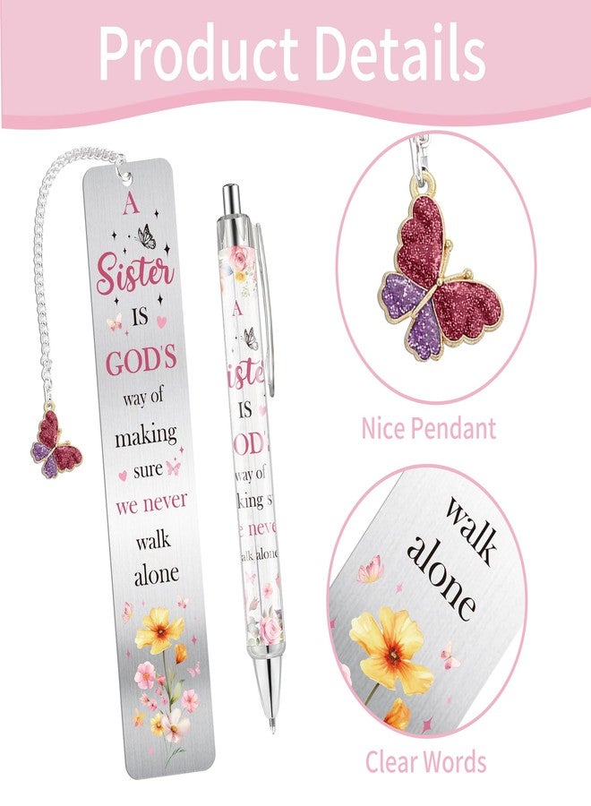 RUBOAOA Sisters Gifts from Sister, Cute Pink Bookmark and Pen Gift Set, Floral Metal Book Mark with Butterfly Charm, Christian Gifts for Women Girls, Birthday Valentine Christmas Stocking Stuffer - Image 3
