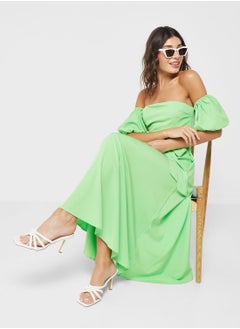 Belted Off Shoulder A Line Dress