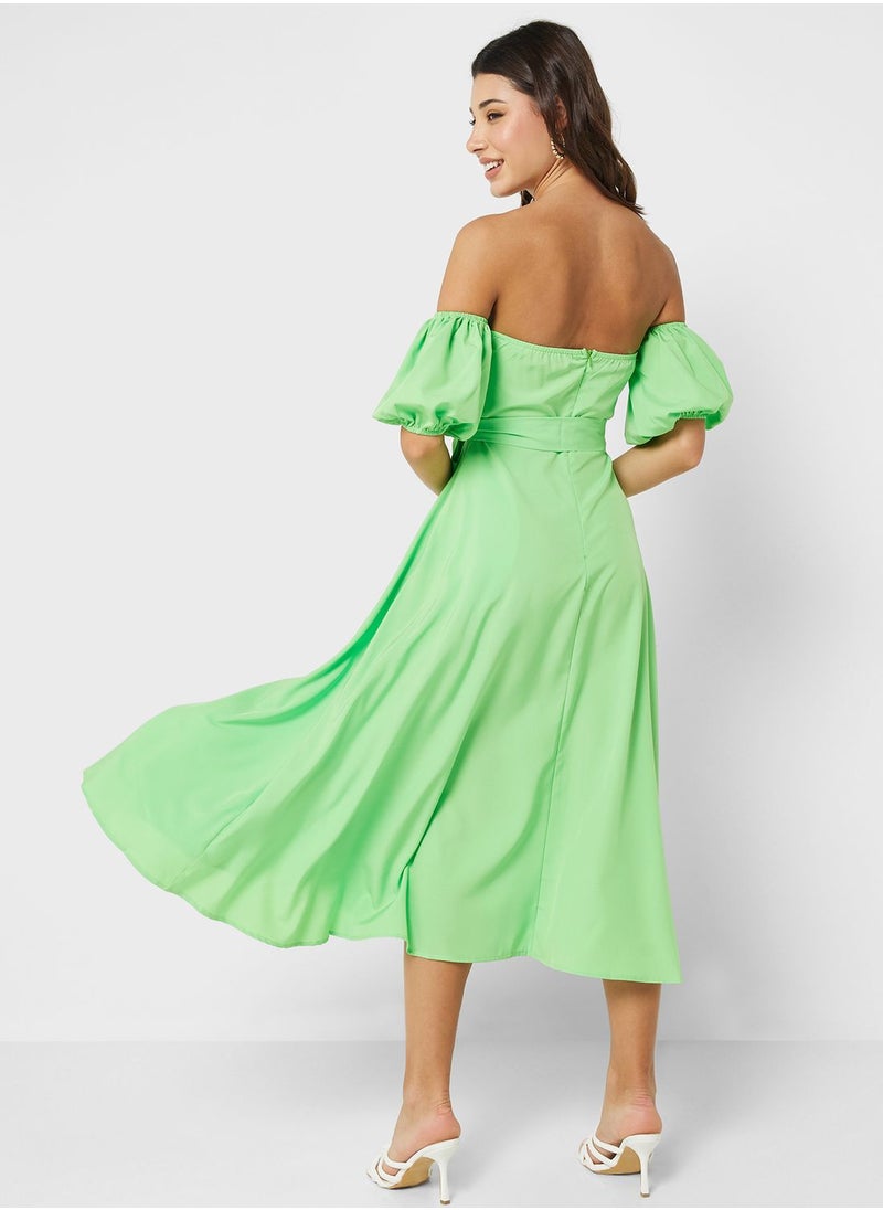 Ginger - Belted Off Shoulder A Line Dress - Image 1