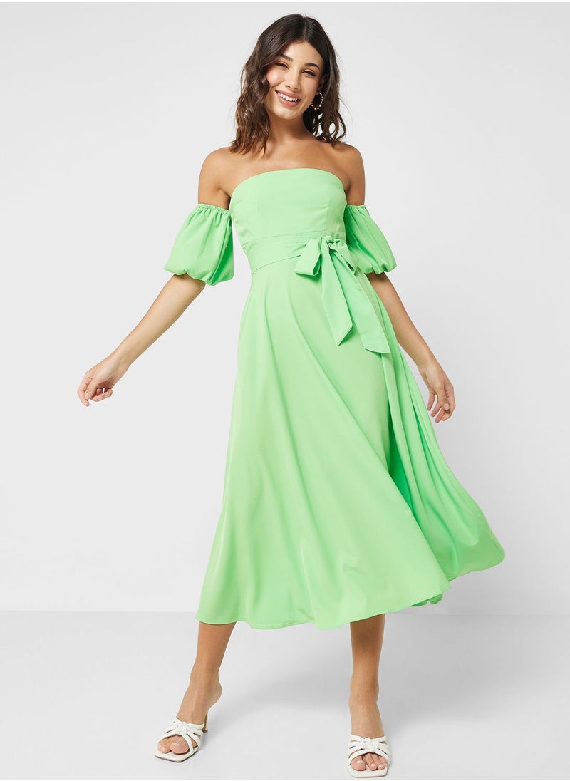Ginger - Belted Off Shoulder A Line Dress - Image 1