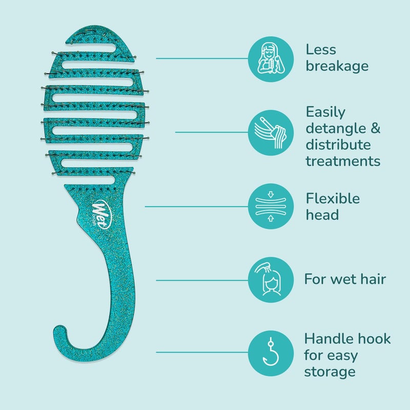 Wet Brush Shower Hair Brush Detangler - Exclusive Ultra-soft IntelliFlex Bristles - Minimizes Pain And Protects Against Split Ends & Breakage - Comb For Women, Men, Wet & Dry Hair - Green Glitter - Image 3