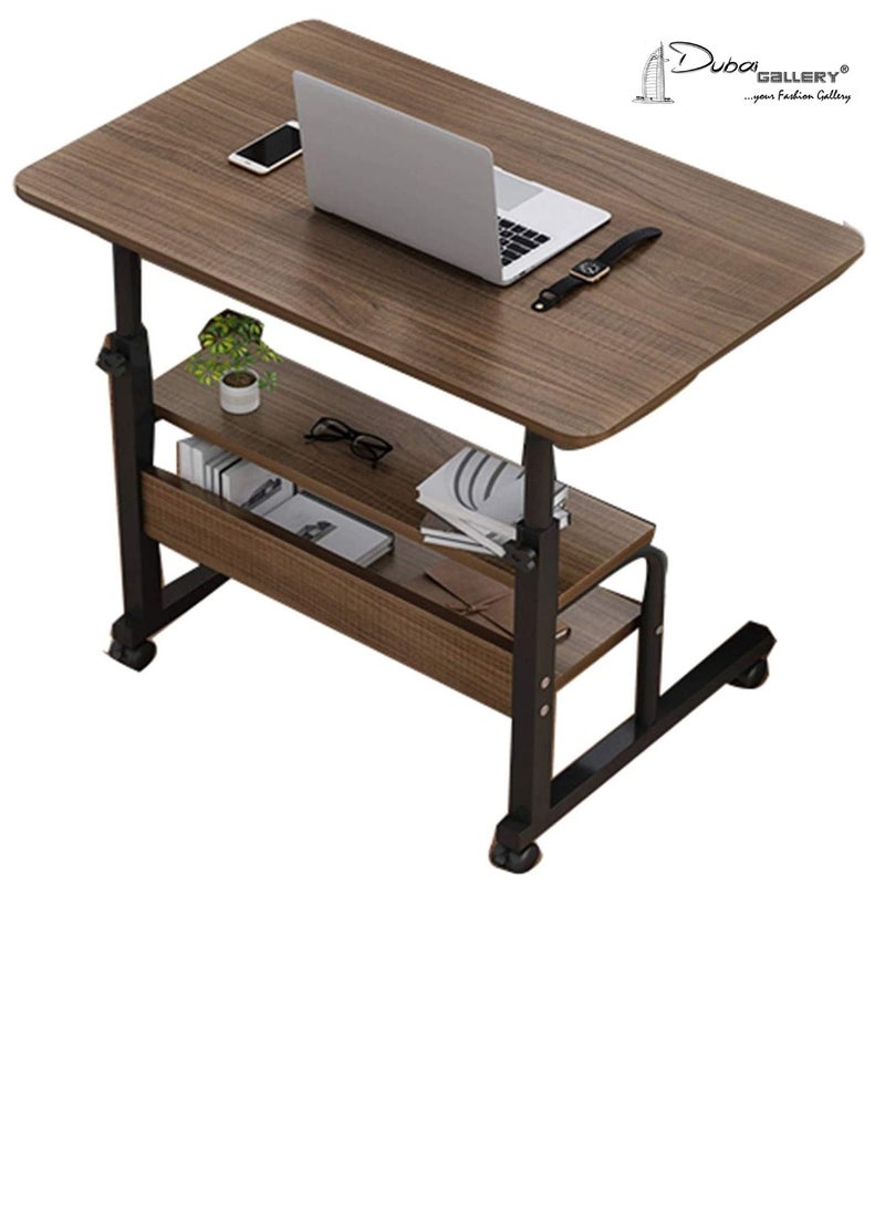 DubaiGallery Portable Laptop Computer Desk Stand with Wheels, Height Adjustable Mobile Side Table with Storage Shelves, Notebook table Workstation for Couch Living Room Bedroom  - Image 1
