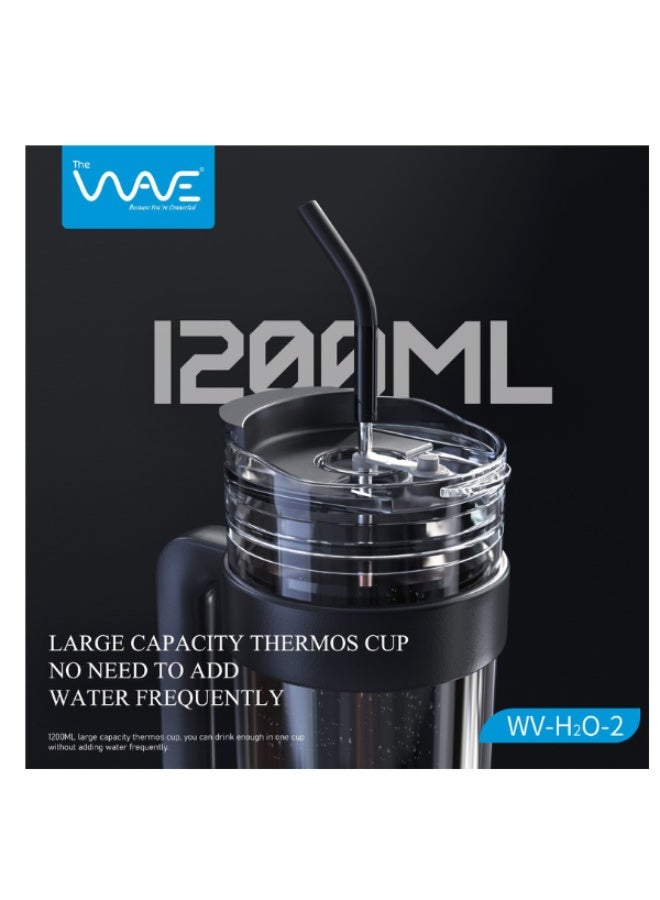 وايف كوب سيارة مفرغ من الهواء WAVE WV-H2O-2 - ترمس كبير السعة 1200 مل مع مقبض وقشة، كوب سفر محمول للمشروبات الساخنة والباردة  - Image 3