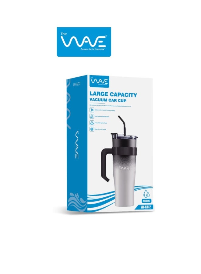 وايف كوب سيارة مفرغ من الهواء WAVE WV-H2O-2 - ترمس كبير السعة 1200 مل مع مقبض وقشة، كوب سفر محمول للمشروبات الساخنة والباردة  - Image 4