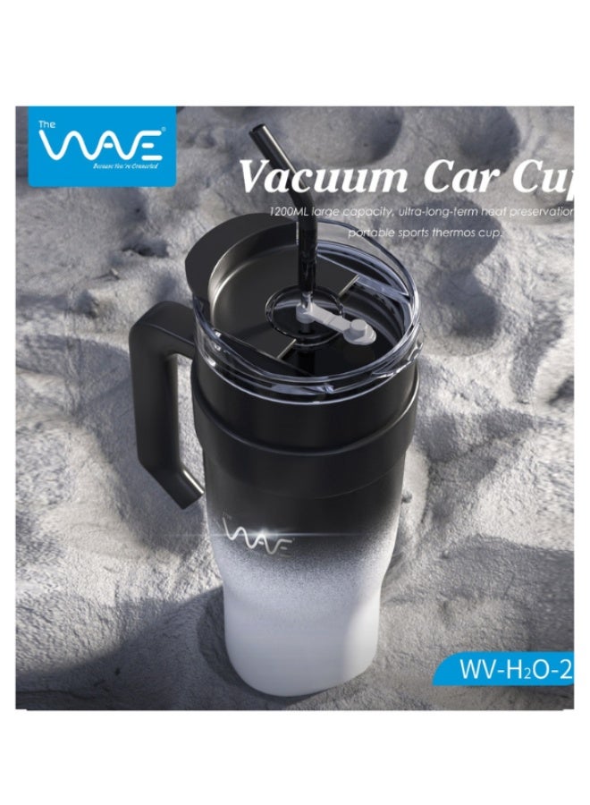 وايف كوب سيارة مفرغ من الهواء WAVE WV-H2O-2 - ترمس كبير السعة 1200 مل مع مقبض وقشة، كوب سفر محمول للمشروبات الساخنة والباردة  - Image 2