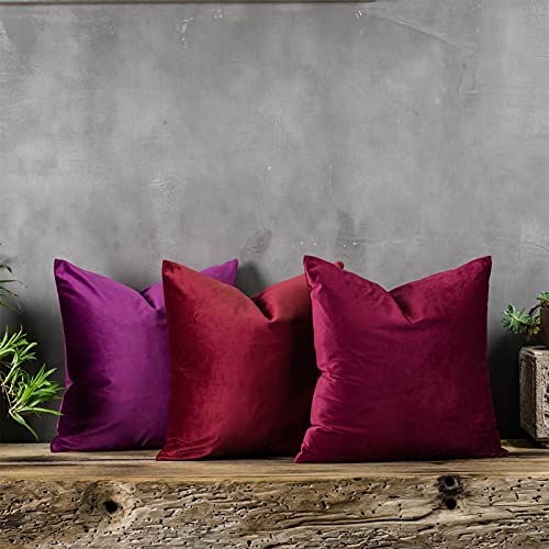 QUAFOO Purple Couch Velvet Throw Pillow Covers 22x22 inch Set of 2 with Zipper Decorative Luxury Soft Solid Rectangle Cushion Covers Case for Sofa Bed Living Room Car - Image 3