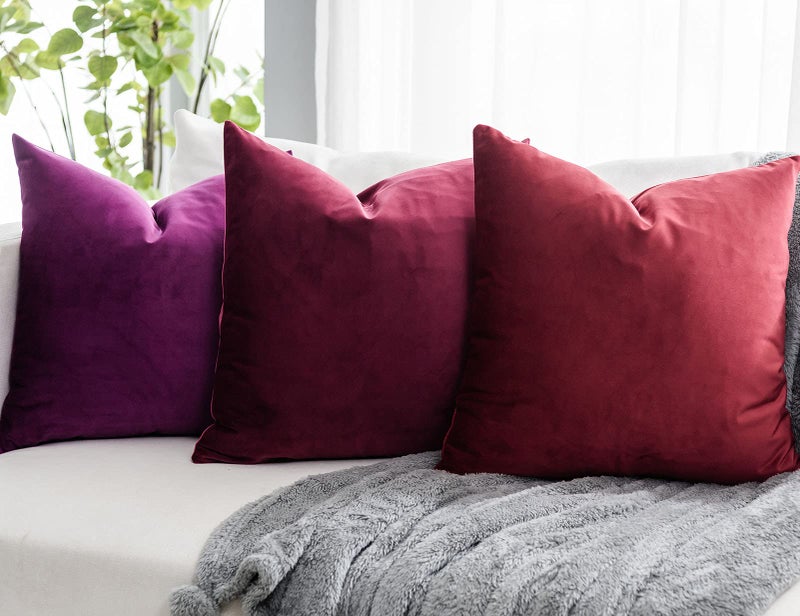 QUAFOO Purple Couch Velvet Throw Pillow Covers 22x22 inch Set of 2 with Zipper Decorative Luxury Soft Solid Rectangle Cushion Covers Case for Sofa Bed Living Room Car - Image 2
