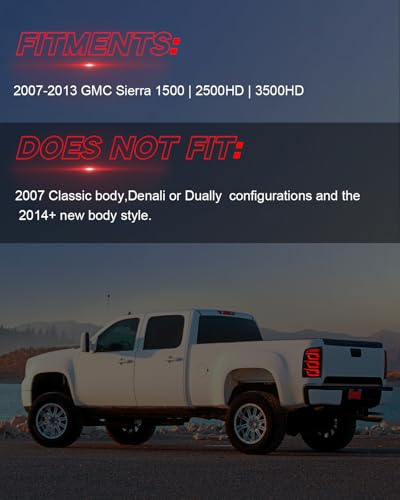 SINYATO INDUST LED Tail Lights for 2007-2013 GMC Sierra 1500 | 2500HD | 3500HD with Start-Up Animation, Dynamic Turn Signals, Brake Light,Reverse Light -Smoked（No Fit 07 Sierra Classic/Dually/Denali） - Image 3