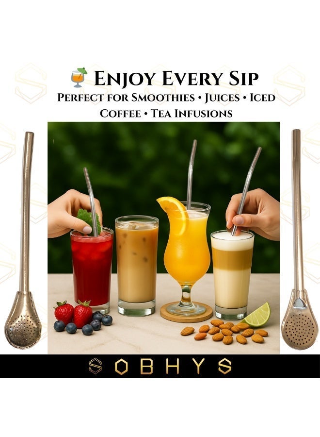 صوبهيز مجموعة مصاصات بملعقة بفلتر من الستانلس ستيل، خامة 304، بطول 21.5 سم، تصميم مُرشّح مقاوم للصدأ، لون فضي، طقم ٧ قطع (٦ مصاصات + فرشاة تنظيف)، آمن لغسالة الصحون (سيلفر L فلتر) – صوبهيز - Image 5