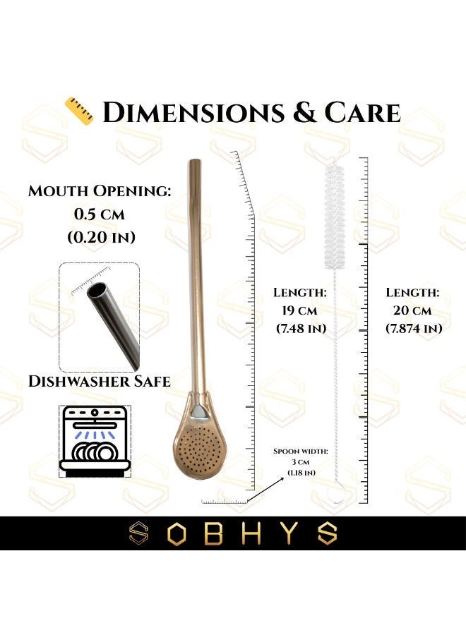 صوبهيز مجموعة مصاصات بملعقة بفلتر من الستانلس ستيل، خامة 304، بطول 21.5 سم، تصميم مُرشّح مقاوم للصدأ، لون فضي، طقم ٧ قطع (٦ مصاصات + فرشاة تنظيف)، آمن لغسالة الصحون (سيلفر L فلتر) – صوبهيز - Image 3