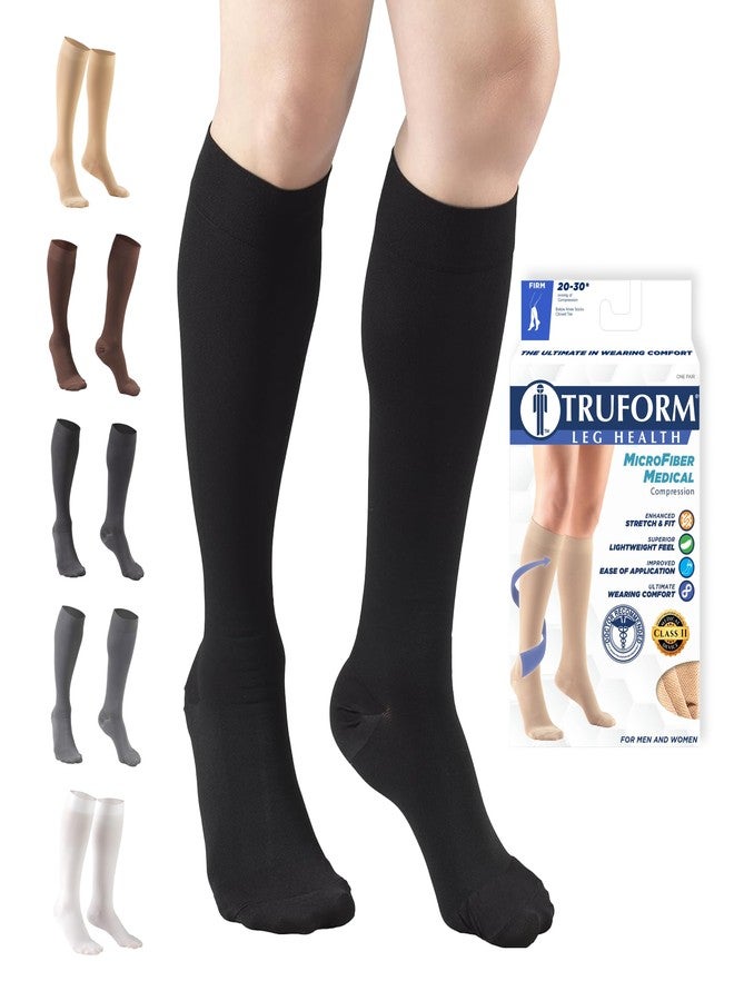 ترو فورم جوارب ضغط Truform للرجال والنساء، بضغط 20-30 مم زئبق، تصل إلى الركبة، مغلقة من الأمام، لون أسود، مقاس 2XL - Image 1
