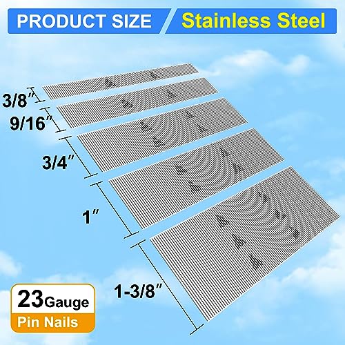 SimCos 23 Gauge Stainless Steel Pin Nails Headless Pinner Nails (3/8",9/16",3/4",1",1-3/8") Assorted 5 Sizes for Molding Cabinetry Building Assembly (10000) - Image 2