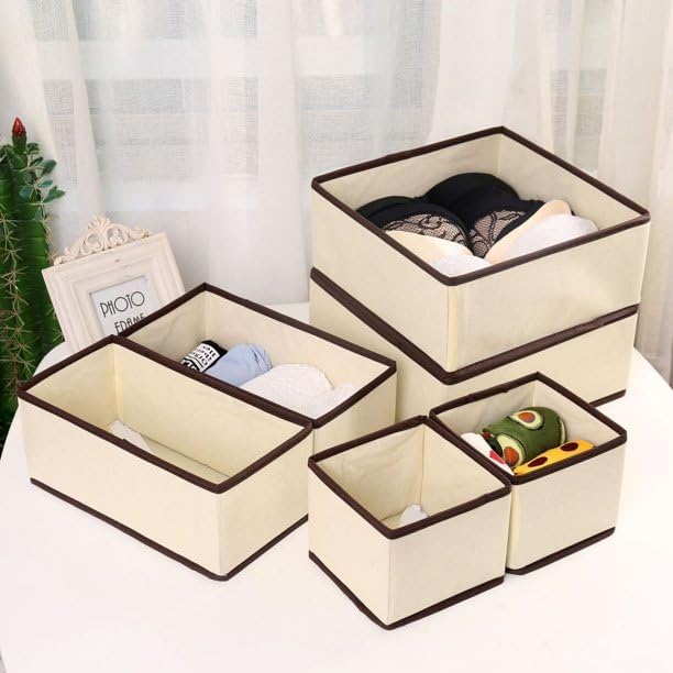 VAALZEE VAALZEE Set of 6 Foldable Drawer Organizers Fabric Closet Storage Dividers for Underwear Bras Socks Lingerie Shirts and More Clothing Storage Organizer Boxes for Dresser and Closet Beige - Image 5
