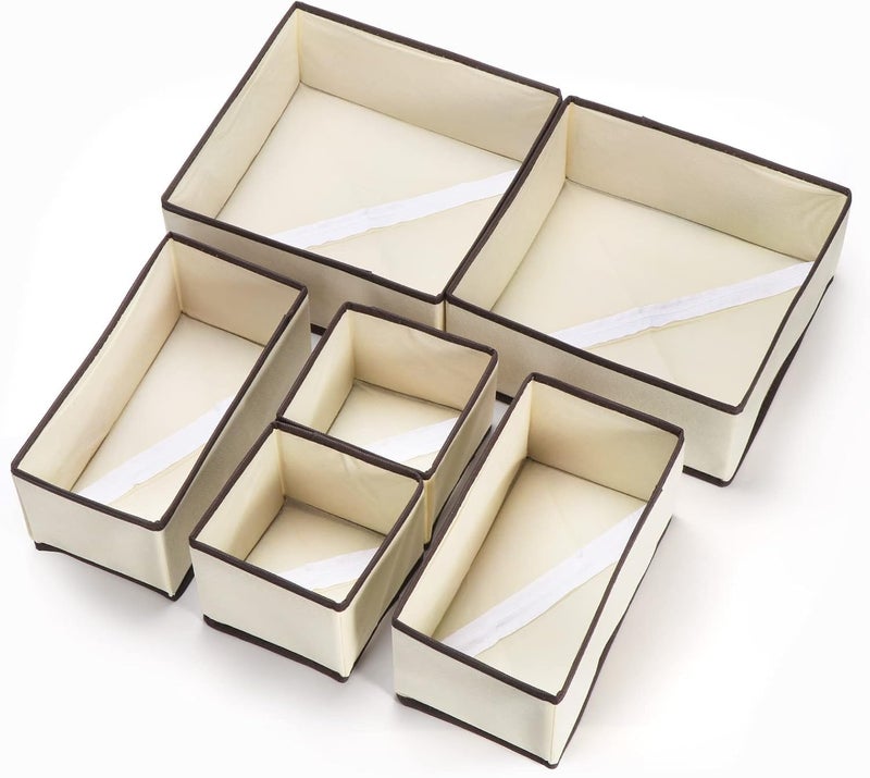 VAALZEE VAALZEE Set of 6 Foldable Drawer Organizers Fabric Closet Storage Dividers for Underwear Bras Socks Lingerie Shirts and More Clothing Storage Organizer Boxes for Dresser and Closet Beige - Image 1