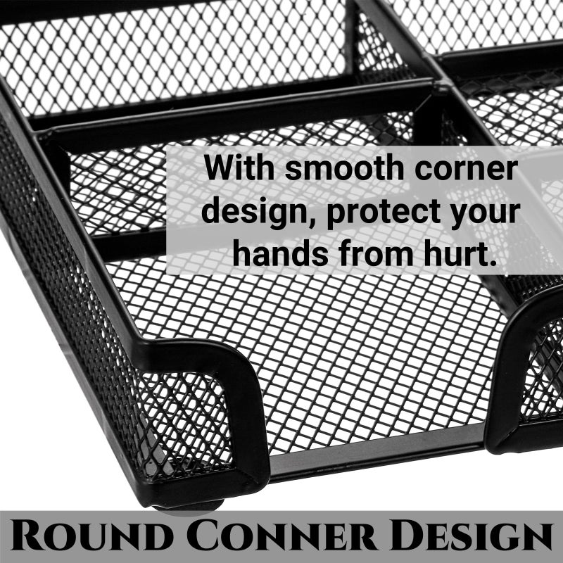 Noamus 2 Pack Desk Drawer Organizer, Metal Mesh Drawer Office Tray, 6 Compartments Pen Organizer Storage Box, Desktop Basket Accessories for Home Office School Kitchen Vanity Supplies, Black - Image 3