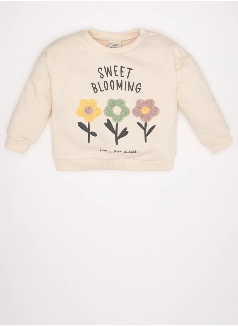 ديفاكتو Ecru Crew Neck Floral Printed Sweatshirt