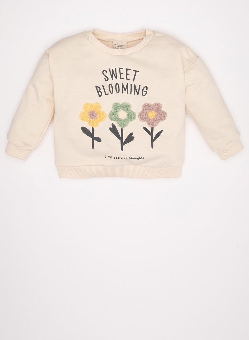 DeFacto Ecru Crew Neck Floral Printed Sweatshirt - Image 1