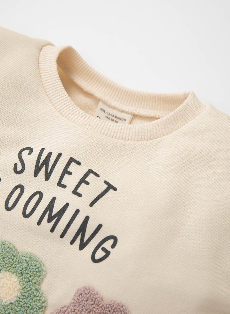 DeFacto Ecru Crew Neck Floral Printed Sweatshirt - Image 3