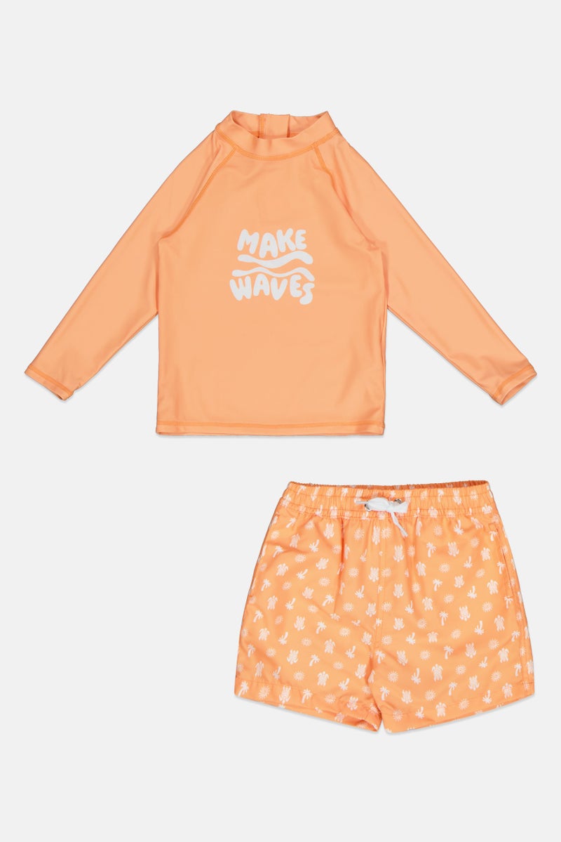 L&J Swim Club Toddlers Girl 2 Pieces Graphic Print Long Sleeve Top And Shorts Set, Multicolor - Image 1