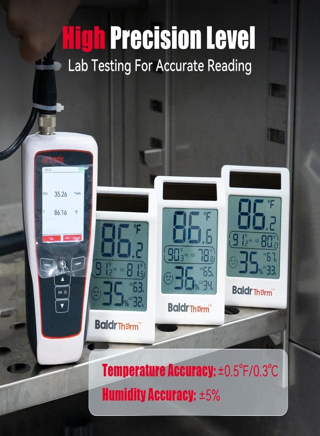 مقياس رطوبة BaldrTherm، مقياس حرارة للغرف، يعمل بالطاقة الشمسية، جهاز استشعار رقمي داخلي لدرجة الحرارة، مقياس رطوبة 3.2 بوصة لغرف الأطفال والمنزل والمكتب، عبوة من 3 قطع - Image 3