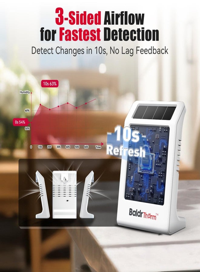 مقياس رطوبة BaldrTherm، مقياس حرارة للغرف، يعمل بالطاقة الشمسية، جهاز استشعار رقمي داخلي لدرجة الحرارة، مقياس رطوبة 3.2 بوصة لغرف الأطفال والمنزل والمكتب، عبوة من 3 قطع - Image 4