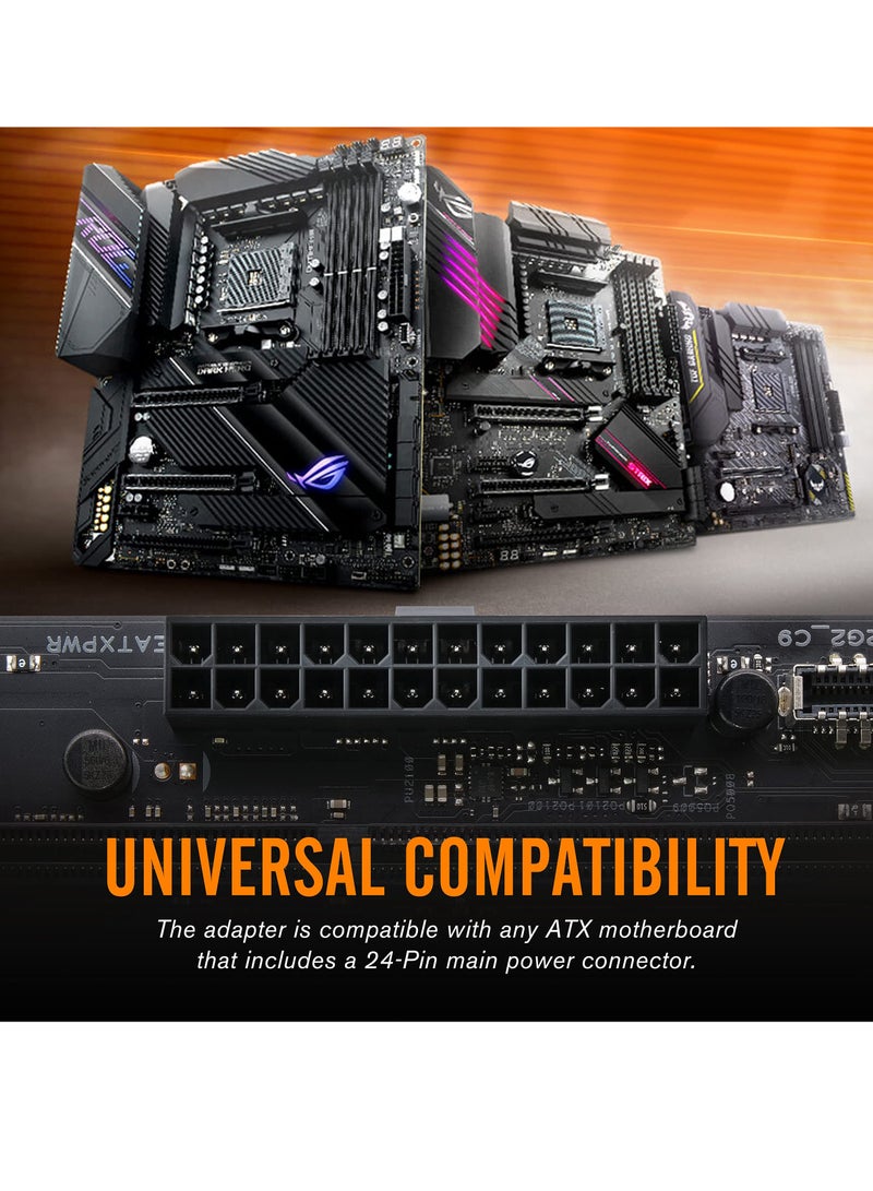 KASTWAVE ATX 24-pin 90 Degree Power Connector 5V 3 Pin ARGB Rainbow Female to Male Power Adapter for Computer Motherboard ATX Power Supply, Black - Image 4