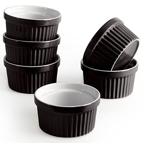 homEdge Porcelain Ramekins Set 240 ml 8 Fl Ounces Ice Cream Bowl Creme Brle Ramekins Souffl Cup for Baking Set of 6 Black - Image 1