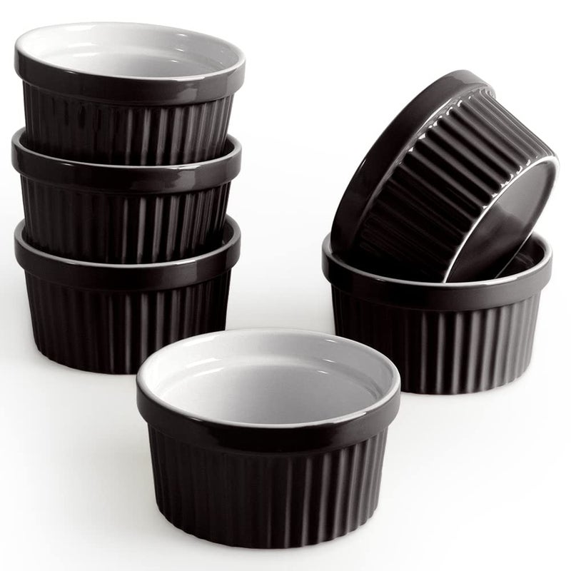 homEdge Porcelain Ramekins Set 240 ml 8 Fl Ounces Ice Cream Bowl Creme Brle Ramekins Souffl Cup for Baking Set of 6 Black - Image 2