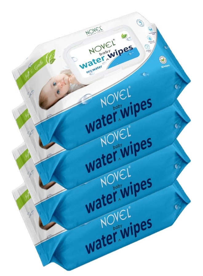 NOVEL Baby 99% Water Wipes 80 Sheets pack of 4 with Lid - Image 1