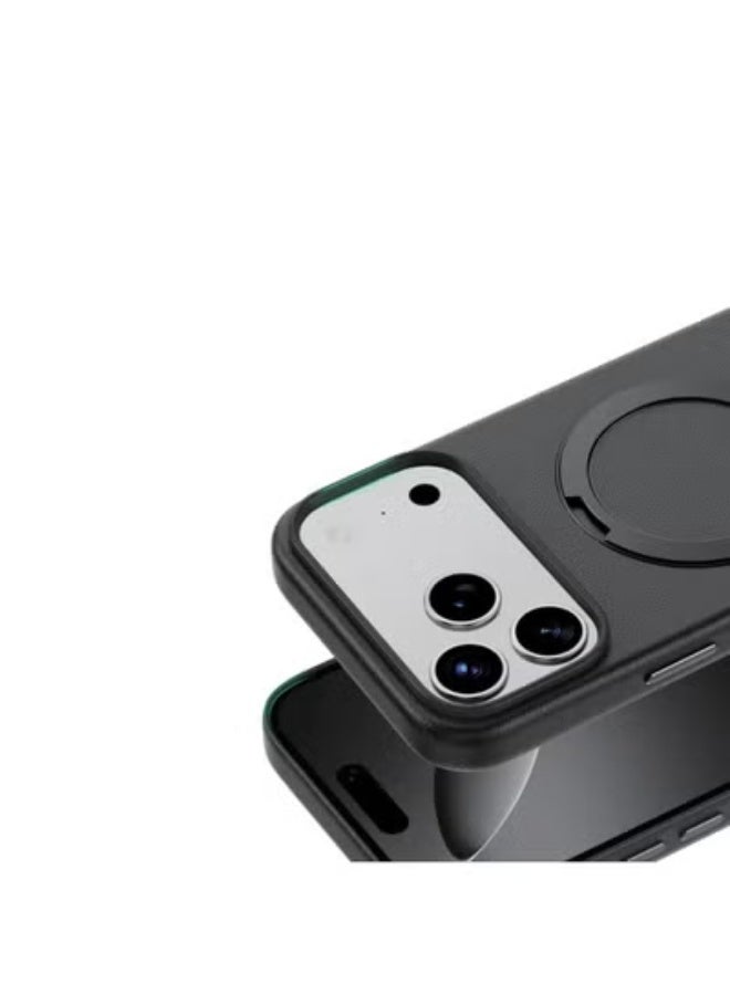 جرين ليون جراب MagSafe لهاتف iPhone 17 Pro من جلد Minster مع حامل قابل للطي وأزرار فائقة اللمس / امتصاص الصدمات / سبائك الألومنيوم PC-PU / حماية الكاميرا / قبضة مريحة / مضاد للخدش / مضاد لبصمات الأصابع - أسود - Image 2