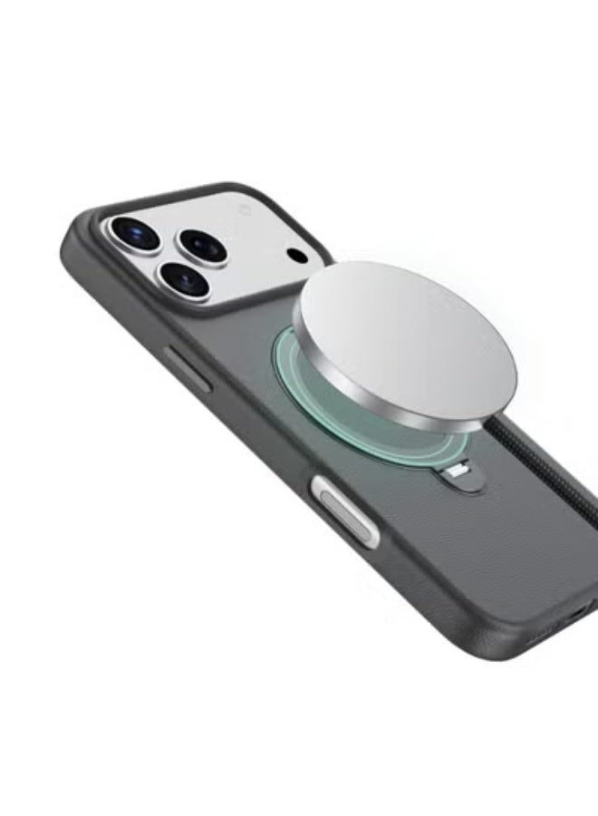 جرين ليون جراب MagSafe لهاتف iPhone 17 Pro من جلد Minster مع حامل قابل للطي وأزرار فائقة اللمس / امتصاص الصدمات / سبائك الألومنيوم PC-PU / حماية الكاميرا / قبضة مريحة / مضاد للخدش / مضاد لبصمات الأصابع - أسود - Image 4