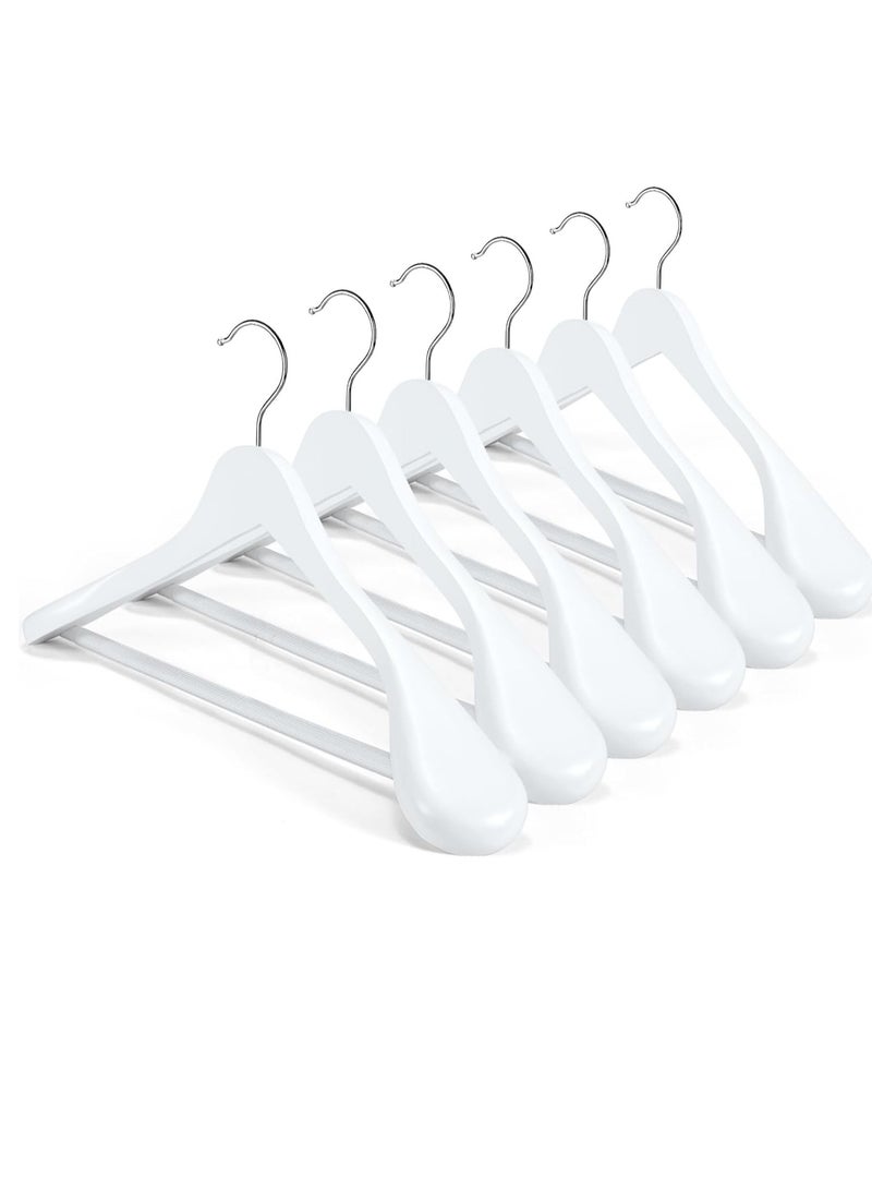 HOUSE DAY HOUSE DAY High-Grade Solid Wood Coat Hangers for Women, Wide Shoulder Wooden Hangers, Suit Hangers with Non Slip Pants Bar, Smooth Finish 360° Swivel Hook for Dress, Heavy Clothes Hangers 6 Pack White - Image 1