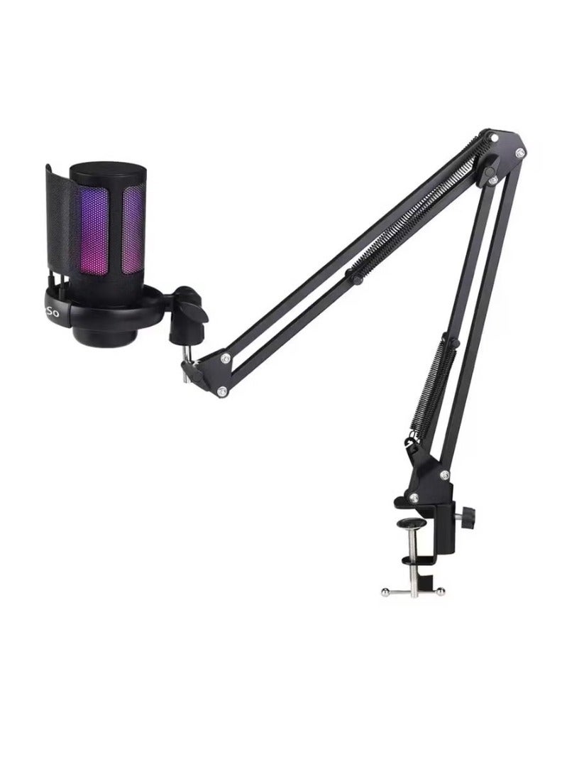 EzzySo Gaming PC USB Microphone Podcast Condenser Mic With Adjustable Arm Stand Pop Filter Mute Button For Streaming Twitch Online Chat Snapchat Computer Mic For PS4 PS5 PC Gamer Youtuber 