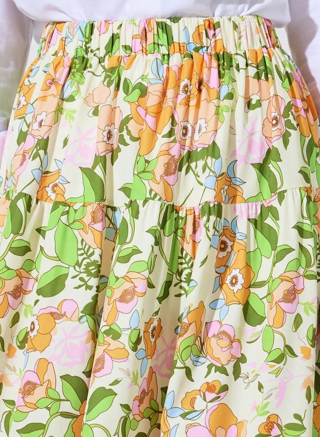 Take Two  Multi Floral Print Midi Skirt for Women | Best Price UAE
