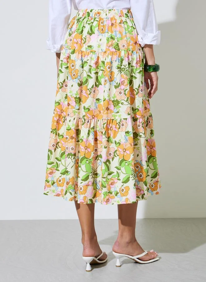 Take Two  Multi Floral Print Midi Skirt for Women | Best Price UAE