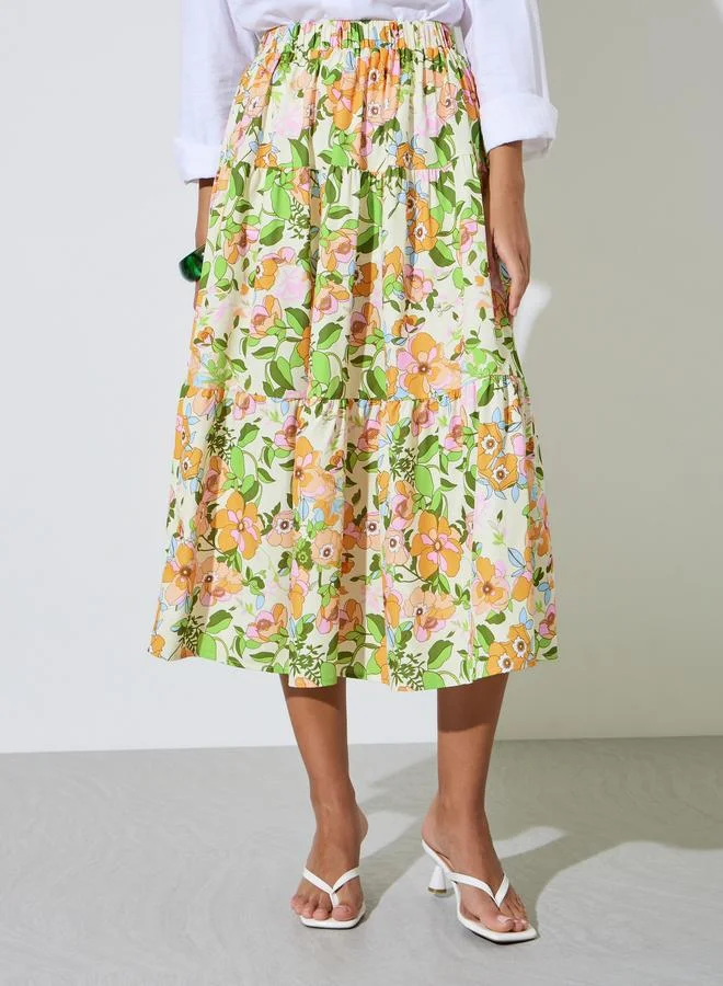 Take Two  Multi Floral Print Midi Skirt for Women | Best Price UAE