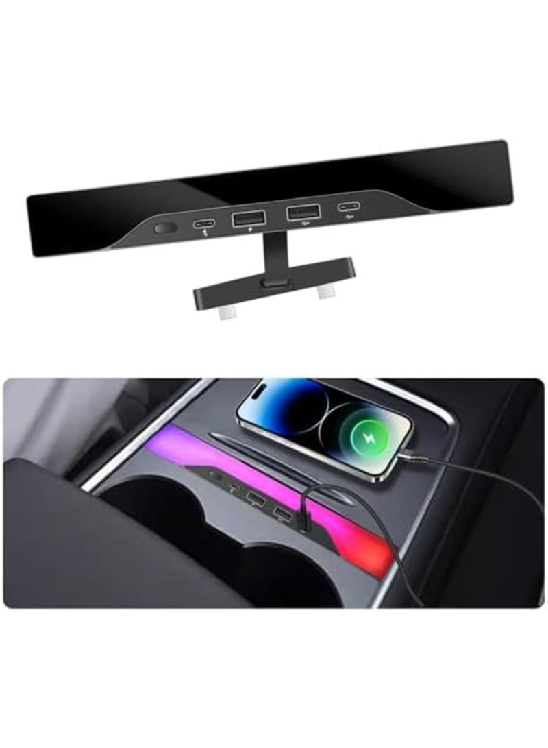 SYOSI USB Hub for Tesla Model 3/Y Accessories (2021-2024), Multi-Port Fast Charger with RGB Ambient Lighting, Tesla Center Console Docking Station, Compatible with Model 3 & Y (Not for Model 3 2024) (Black) - Image 1