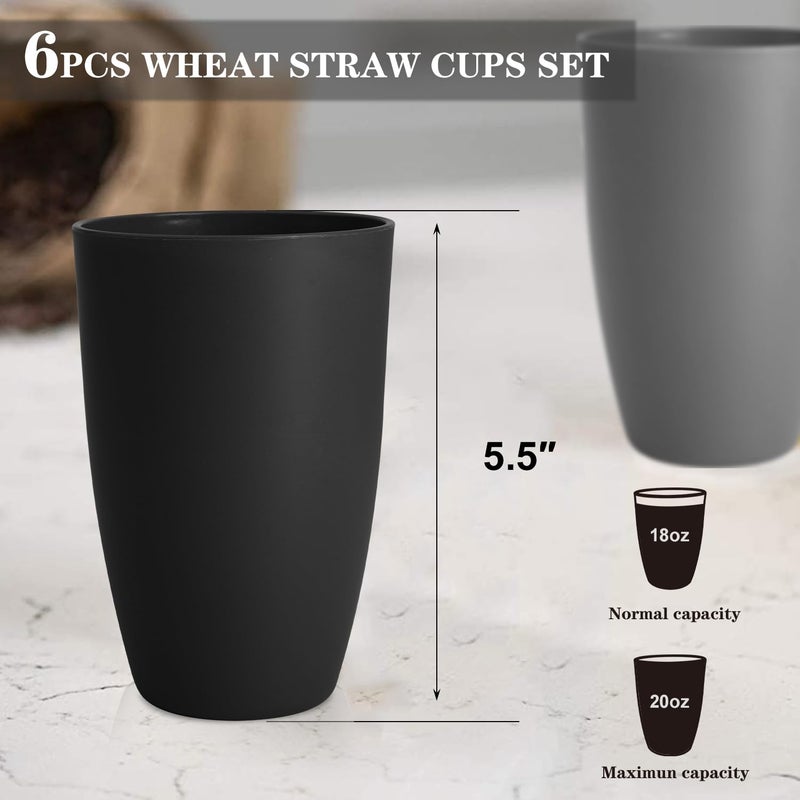 Homienly Premium Wheat Straw Cups, 20oz Lightweight and Unbreakable Drinking Cups Set of 6, Reusable Water Glasses Microwave and Dishwasher Safe Cup Set for Coffee, Milk, Juice - GreyStone - Image 2