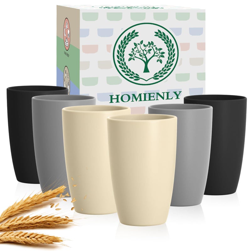 Homienly Premium Wheat Straw Cups, 20oz Lightweight and Unbreakable Drinking Cups Set of 6, Reusable Water Glasses Microwave and Dishwasher Safe Cup Set for Coffee, Milk, Juice - GreyStone - Image 1