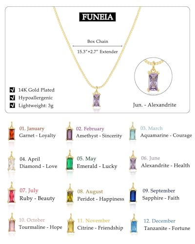 FUNEIA June Necklaces for Women Gold Color Plated Emerald Birthstone Necklace for Women Mothers Dainty Gold Color Necklace Blue Green Cubic Zirconia Pendant Birthday Gifts Jewelry - Image 5