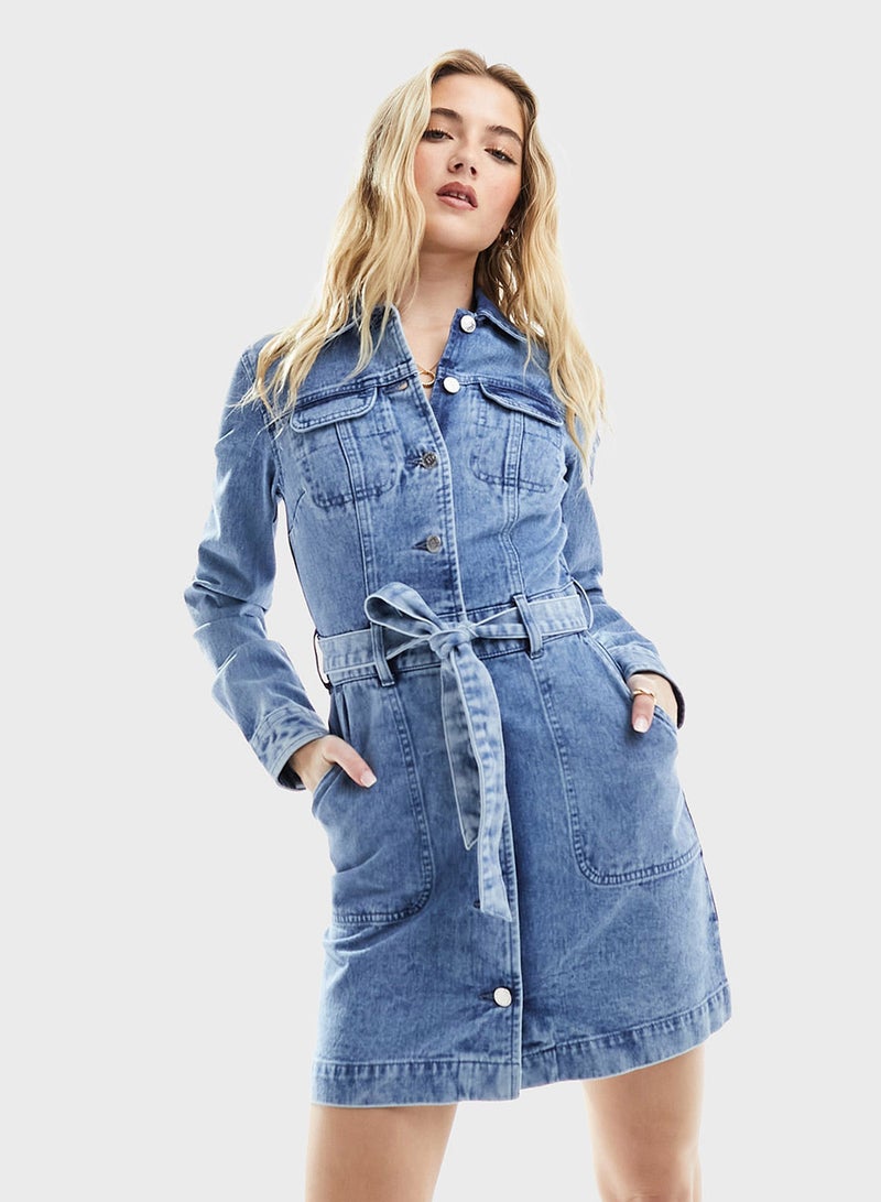 Miss Selfridge Denim Belted Mini Dress - Image 1