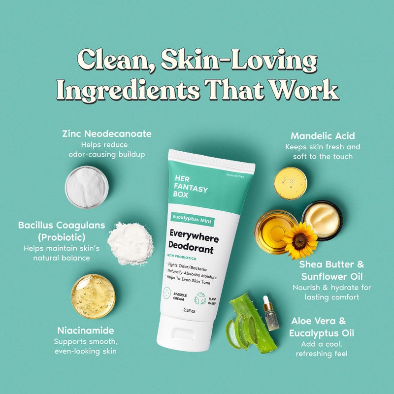 Her Fantasy Box | Everywhere Deodorant | with Probiotics - Mint Scent | Aluminum-Free, Naturally Absorbs Moisture | Fights Odor & Bacteria | Skin-Improving Formula - Image 4