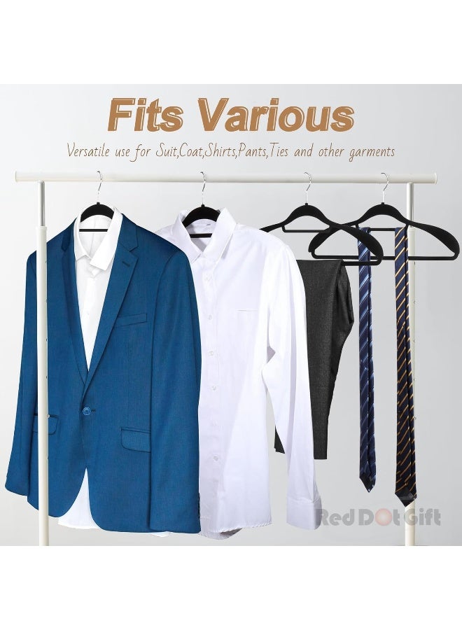 Red Dot Gift® 4 Pack Black Wide Shoulder Velvet Hangers,Suit Hangers for Men,Smooth Finish 360°Swivel Hook Heavy Duty Coat Hangers for Closet, Jacket Clothes Hangers for Dress,Pants,Shirts,Skirts,Tie.