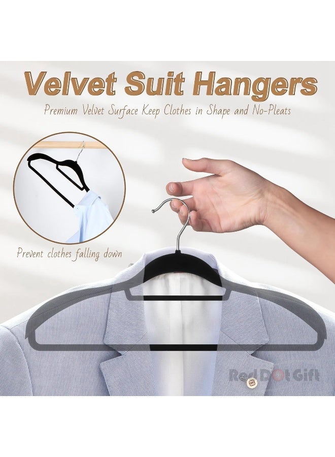 Red Dot Gift Red Dot Gift® 4 Pack Black Wide Shoulder Velvet Hangers,Suit Hangers for Men,Smooth Finish 360°Swivel Hook Heavy Duty Coat Hangers for Closet, Jacket Clothes Hangers for Dress,Pants,Shirts,Skirts,Tie.  - Image 4