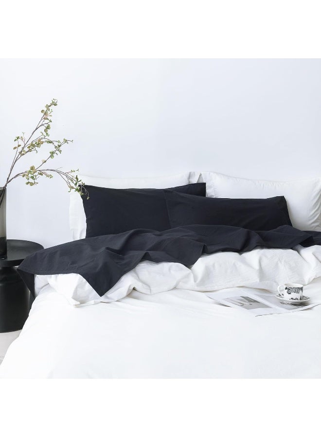 BDEAR 100% Washed Cotton Bedding Sheets Sets Cover Size Queen, Luxe Minimalism Flat Sheet 102" x 90" with Extra Soft Fitted Plain Sheet and 4 Pillowcase, Linen-Liked Texture Black - Image 2