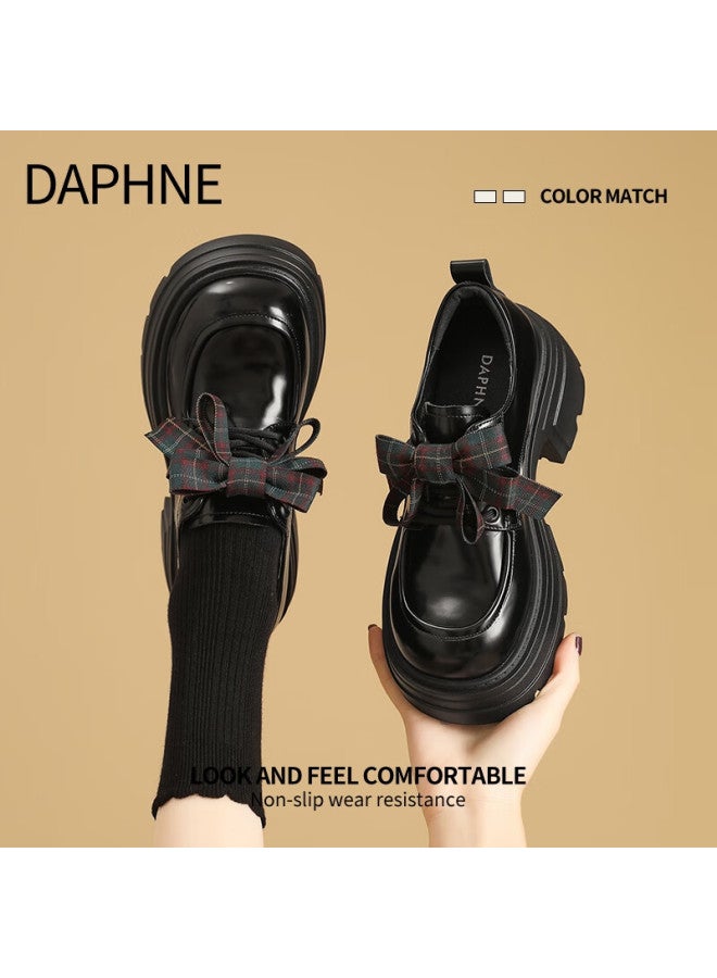 Daphne Black Women's Leather Shoes  New Spring Thick Sole Versatile British Retro Brogue Oxford Shoes - Image 4