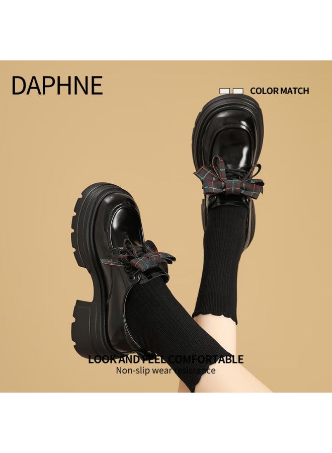 Daphne Black Women's Leather Shoes  New Spring Thick Sole Versatile British Retro Brogue Oxford Shoes - Image 5